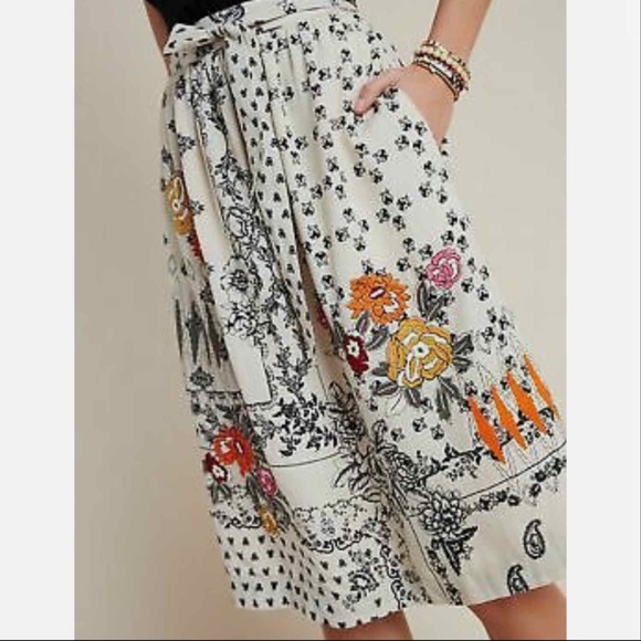Anthropologie Dresses & Skirts - Anthropologie | Vineet Bahl Floral Embroidered Belted Midi Skirt